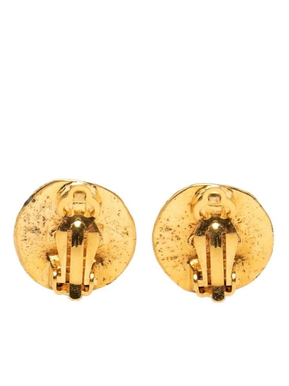 Chanel CC Logo Vintage Round Earrings Gold Plated